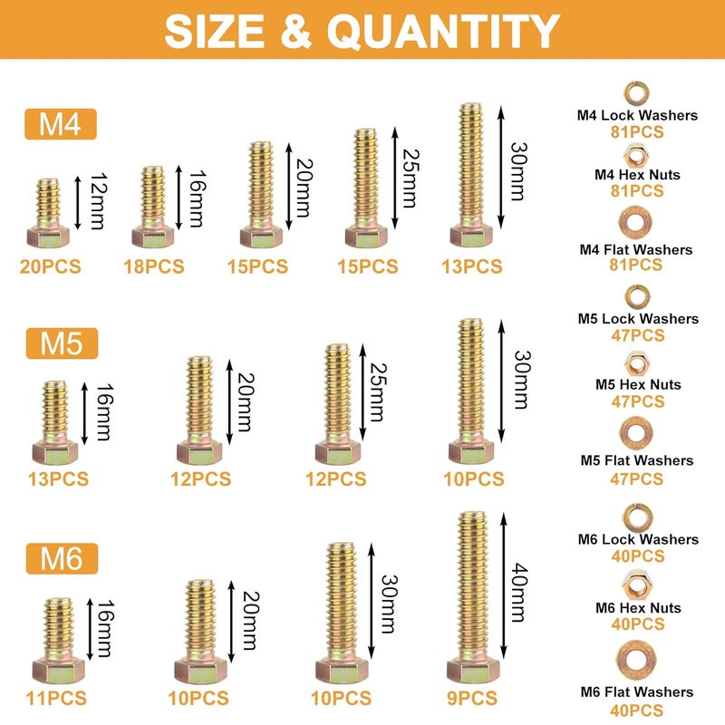 VIGRUE 672PCS Grade 8.8 M4 M5 M6 Metric Bolts Nuts Assortment, Heavy Duty Hex Head Nuts and Bolts Assortment Kit, 13 Metric Sizes Included - Image 2